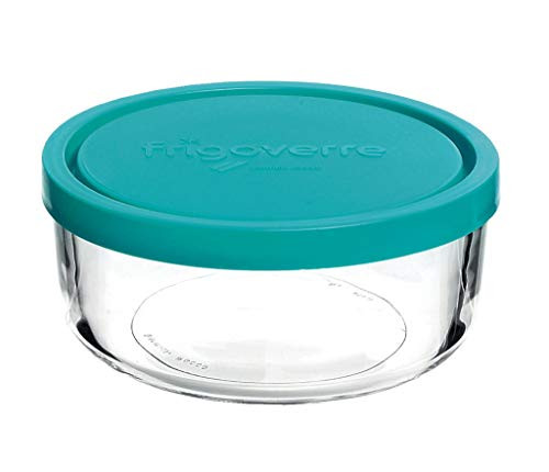 Bormioli Rocco Frigoverre Food Storage Container  10 oz Glass Round  BLUECLEAR