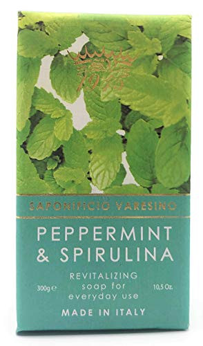Saponificio Varesino Nourishing Natural Italian Soap 105 ounce Bar Peppermint  Spirulina