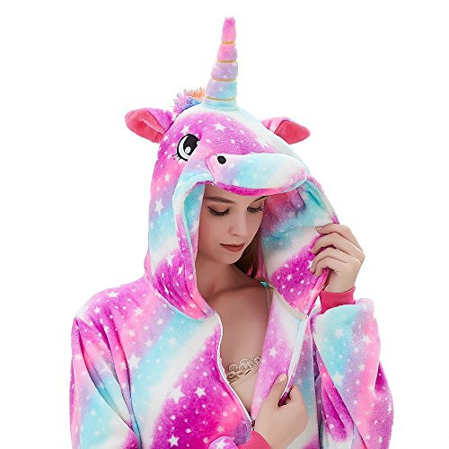 ABENCA Fleece Onesie Pajamas for Women Adult Cartoon Animal Unicorn Christmas Halloween Cosplay Onepiece Costume Unicorn Sky New M