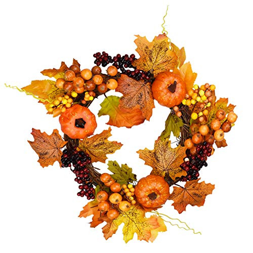 Yinhua Fall Wreath Maple Leaf Wreath and Artificial Pumpkin Wreath with Berry for Front Door Decor Halloween and Thanksgiving Home Indoor or Outdoor Arrangement Decoration Yinhua Fall Wreath Maple Leaf Wreath and Artificial Pumpkin Wreath with Berry for Front Door Decor Halloween and Thanksgiving Home Indoor or Outdoor Arrangement Decoration