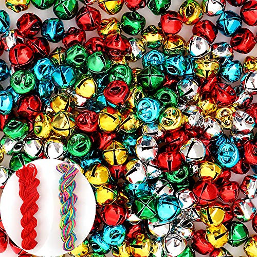 300Pack Jingle Bell Mini Jingle Bell Colored Craft  Small Bell with Cord for DIY Making Christmas  Party  Festival Decorations