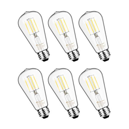 Mastery Mart Vintage LED Light Bulb Glass ST21 Antique Edison Style Dimmable 55W 60 Watt Equivalent 500LM 5000K Daylight White E26 Decorative Filament Bulb UL and Energy Star 6 Pack