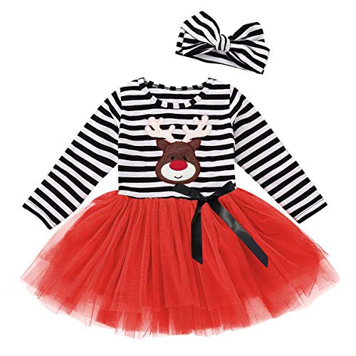 Happy Town Toddler Baby Christmas Outfits Kids Girls Deer Print Long Sleeve Dress Striped Skirts Christmas Dress 2T3T Deer Happy Town Toddler Baby Christmas Outfits Kids Girls Deer Print Long Sleeve Dress Striped Skirts Christmas Dress 2T3T Deer