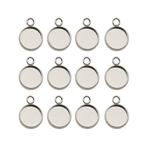 50pcs Fit 10mm Stainless Steel Round Blank Bezel Pendant Trays Base Cabochon Settings Trays Pendant Blanks for Jewelry Making DIY Findings 1016110mm