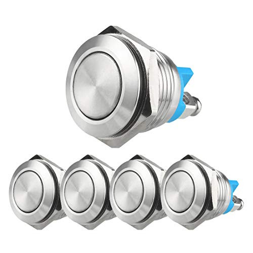 Larcele 16mm Push Button Switch Waterproof Momentary Metal DIY Switch 1No Stainless Steel Shell JSANKG015 PiecesScrew TerminalFlat Head