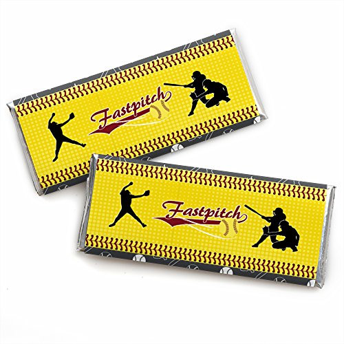 Grand Slam - Fastpitch Softball - Candy Bar Wrapper Birthday Party or Baby Shower Favors - Set of 24
