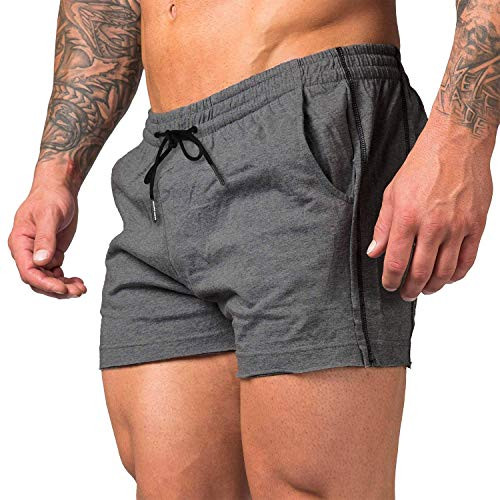 URRU Mens Casual Training Shorts Gym Workout Fitness Short Bodybuilding Running Jogging Short Pants Gray Large