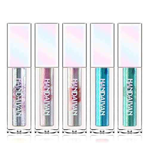 Glitter Liquid Eyeshadow 5 Colors Shimmer Metallic Diamond Eyeshadow Waterproof Long Lasting Sparkling Eyeliner Colorful Eye Shadow Set Eyes Makeup for Women Girl