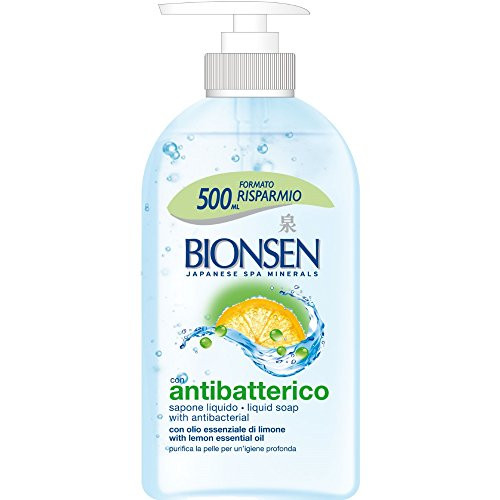 Bionsen Antibatterico Antibacterical Liquid Soap with Lemon Essential Oil Measuring Cap 169 Fluid Ounce 500ml Bottle  Italian Import