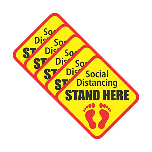 Social Distancing Stand Here Sign Marker 5 Packs Square 12x12 Floor Stickers AntiSlip Maintain 6ft Distance