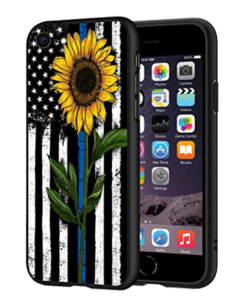 ZOXOHO for iPhone 7 Case iPhone 8 Case Slim AntiScratch Flexible Shock Absorbent Silicone Protective Case Cover for iPhone 7  iPhone 8 47 inch  Sunflower Thin Blue Line American Flag