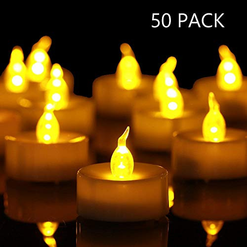 Flameless LED Tea Light Candles, Battery-Powered Unscented LED Tealight Candles, Fake Candles, Tealights (50 Pack)