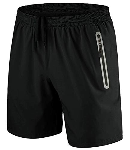 KEFITEVD Sport Shorts for Men with Pockets Gym Shorts Elastic Waist Workout Shorts Running Mens Athletic Shorts Black