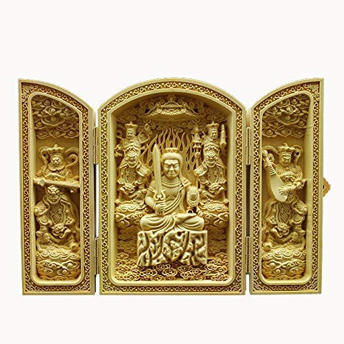 WJFJYP Acala Statue Wood Carving Buddha Statue Sankai Buddha Buddhist Altar Mini Mini Buddha Image Guardian Priest Figurine Pray Amulet Buddhist Altar Buddha Image Respect for The Aged Day Gift