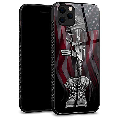 iPhone 11 Pro Case Tempered Glass Back Shell Pattern Designed with Soft TPU Bumper Case for Apple iPhone 11 Pro Cases 58 inch  Fallen Soldier Flag