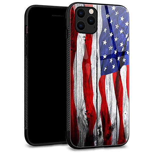 iPhone 11 Pro Max Case Tempered Glass Back Shell Pattern Designed with Soft TPU Bumper Case for Apple iPhone 11 Pro Max Cases 65 inch  Wood us Flag