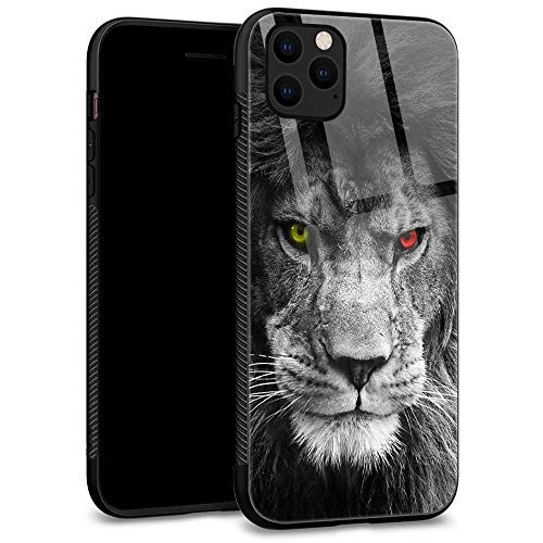 iPhone 11 Pro Max Case Tempered Glass Back Shell Pattern Designed with Soft TPU Bumper Case for Apple iPhone 11 Pro Max Cases 65 inchEvil Lion