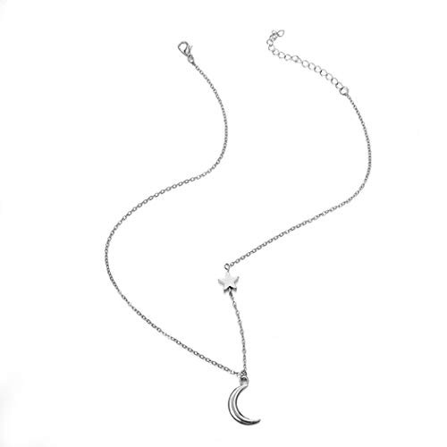 Adony Boho Necklace Silver Long Moon Star Necklaces Chain Adjustable for Women and Girls