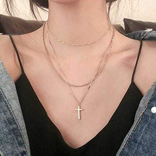 Zehory Boho Layered Cross Choker Necklace Gold Beaded Necklaces Chain Jewelry Adjustable for Women and Girls