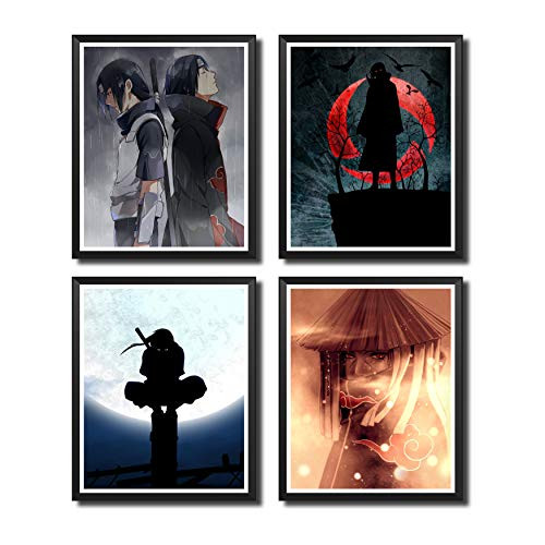 Yansang Anime NARUTO Uchiha Itachi Bathroom Decor Wall Decor Home Decor Canvas Print PosterUnframed8 x 10 InchesSet of 4 PieceSmall Size