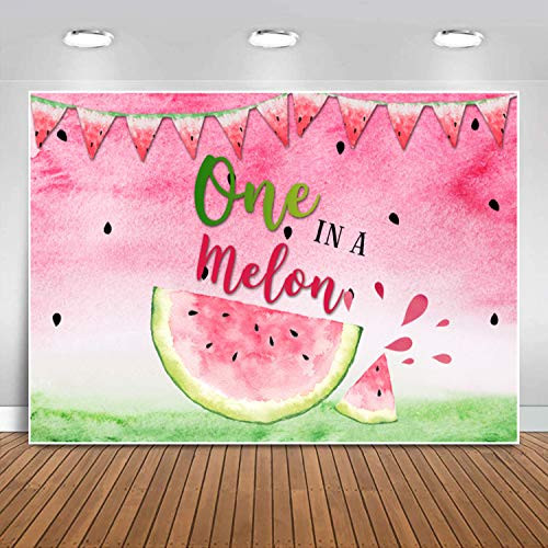 Sensfun One in a Melon Pink Watermelon Backdrop for Girls 1st Birthday Party Infant Newborn Baby Shower Photography Background Summer Twotti Frutti Party Banner Cake Table Photo Booth Decoration 7x5ft