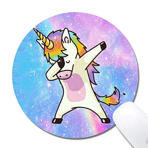Mouse Pad with Stitched EdgesCute Pink Girly Unicorn Customized Design Extended Gaming Mouse Pad AntiSlip Rubber Base Ergonomic Mouse Pad for Computer Black Round 200x3mm