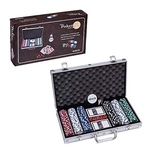 Smilejoy Poker Chip Set for Texas Holdem 300 PCS Casino Poker Chips Set with Aluminum Case 115 Gram