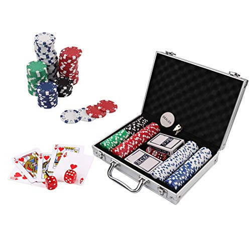 Doublefan Poker Chips Set Heavy Duty 115 Gram Clay Poker Chips Set Texas Holdem Blackjack Gambling Chips Aluminum Case 200pcs