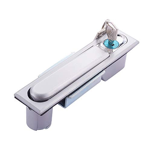 MroMax Electric Box Lock Rectangular 142x34mm Metal Zinc Alloy for Cabinet Door Recessed Flush Panel Pop up Push Button Pull Out w Keys Silver Tone 1Pcs
