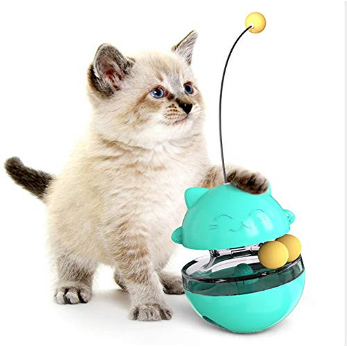 GYY Cat Tumbler Feeder Double Track Ball Leaking Food Ball Toy Pet Relieve Interactive Training Puzzle Intelligence Chew Toy Ball Funny Cat Toy Supplies Blue