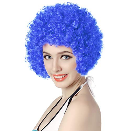 Short Afro Clown Wig 12 Kinky Curly Synthetic Halloween Party Costume Hippie 70s Disco Cosplay Hair Wigs blue