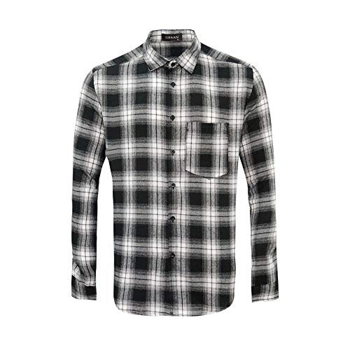 Mens Plaid Flannel Button Down Regular Fit Long Sleeve Casual Shirts White