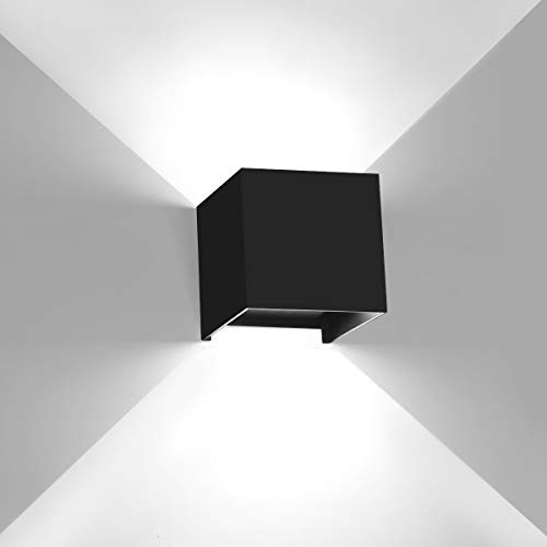 KAWELL Cube LED Wall Light Porch Sconce 12W Aluminum IP65 Waterproof Outdoor Indoor Hallway Wall Lamp Modern Up and Down Adjust Black White Light Sconce 6000K