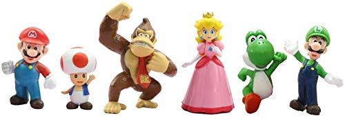 6 Pcs Super Mario Cake Topper Figures ToyParty Supplies Birthday Cartoon Figure Decoration