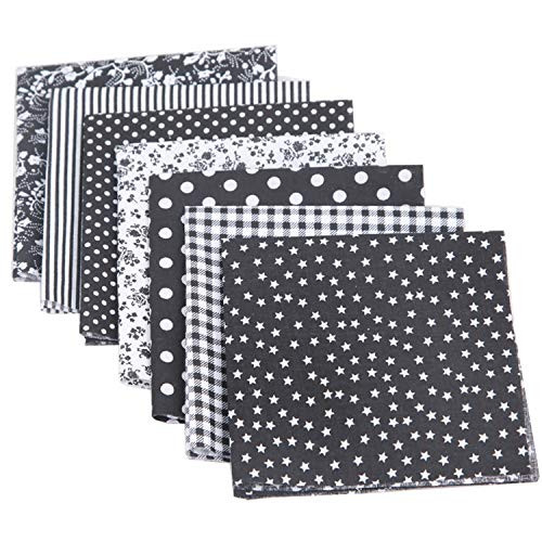 Cotton Craft Fabric Bundle Patchwork 7pcs 20inch Squares Quilting Sewing Patchwork Different Pattern Cloths DIY Scrapbooking Artcraft Black