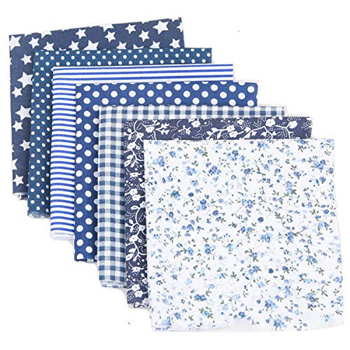 Cotton Craft Fabric Bundle Patchwork 7pcs 20inch Squares Quilting Sewing Patchwork Different Pattern Cloths DIY Scrapbooking Artcraft Navy Blue