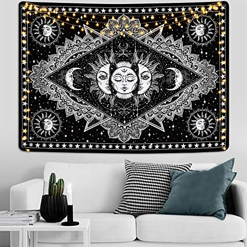 Sun and Moon Tapestry Burning Sun with Stars Tapestry Black and White Tapestry Mystic Fractal Faces Tapestry Psychedelic Hippy Tapestry Wall Hanging for Room 512 x 591 inches Sun and Moon Tapestry Burning Sun with Stars Tapestry Black and White Tapestry Mystic Fractal Faces Tapestry Psychedelic Hippy Tapestry Wall Hanging for Room 512 x 591 inches