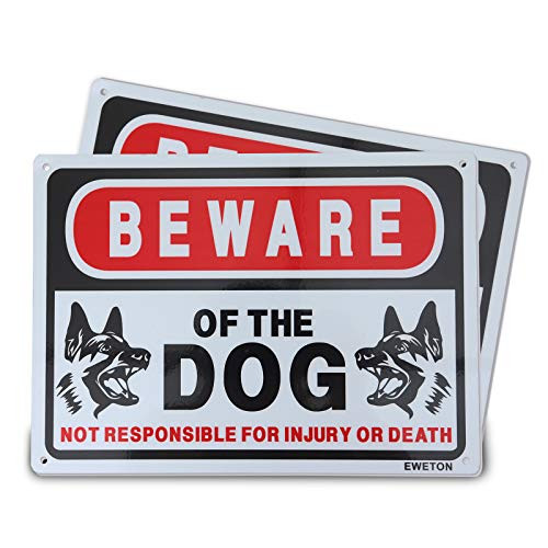 EWETON Beware of Dog Sign 2 Pack Aluminum 10x 7 Rust Free Beware of Dog Warning Signs UV Printed Professional Graphics PreDrilled Holes for Easy Mounting Outdoor Use for Fence Door or Gate