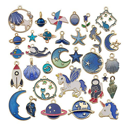 30pcs Mixed Enamel Blue Theme Charms Pendants for Jewelry Making Bulk lot Necklace Earrings Bracelet Craft Findings M469