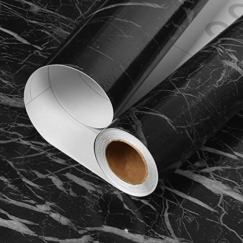 Caltero Matte Black Marble Wallpaper 177In x 328Ft Black Marble Paper Peel and Stick Wallpaper Self Adhesive Removable Waterproof Marble Wallpaper PVC for Kitchen Countertop Table Shelf Drawer