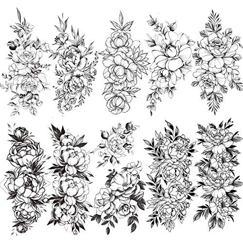 10 Sheets 3D Big Flowers Temporary Tattoos for Women Waterproof Fake Tattoos Rose Peony Body Art Arm Sketch Tattoo Stickers for Women Girls 10 Sheets 3D Big Flowers Temporary Tattoos for Women Waterproof Fake Tattoos Rose Peony Body Art Arm Sketch Tattoo Stickers for Women Girls