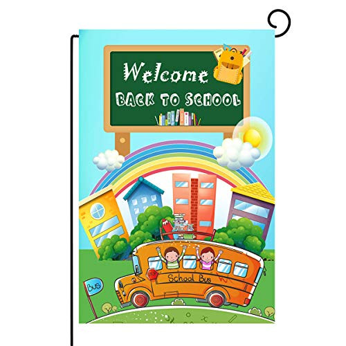 Yegrape Welcome Back to School Garden Flag Double Sided Flags  School Bus Flag for School Days Burlap House Yard Flag Garden Outdoor Decor