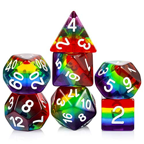 Rainbow DND Dice Set DNDND Transparent Rainbow Polyhedral Die with Free Organza Bag for DD Dungeons and Dragons RPGs Role Playing Table Games