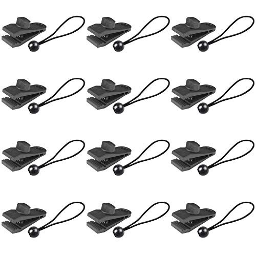 24 Pcs Tarp Clips and Ball Bungee Cords Tarp Clamps Heavy Duty Lock Grip Tent Pool Awning Fasteners Clips with 6 Inch Bungee Ball Cords for Outdoor Camping Canopies Tarps Cargo Tent etc