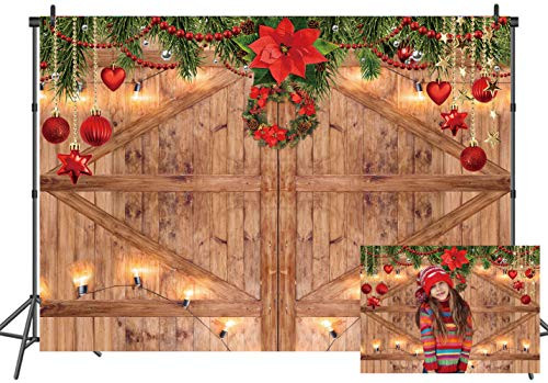 LTLYH 7x5ft Rustic Christmas Barn Door Photography Backdrop Party Background Holiday Baby Portrait Photobooth Banner Decorations Photo Studio Prop 115