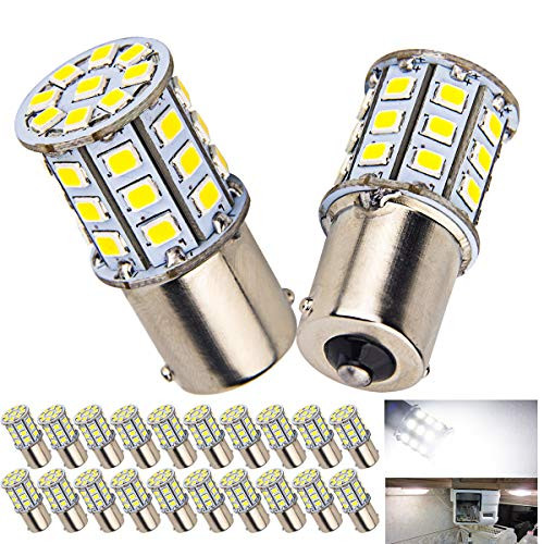 20 x Super Bright BA15S 1156 1141 1003 RV Interior White Light LED Bulbs Camper Trailer Turn Signal Backup Reverse6000K Pure White