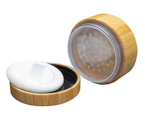 1Pcs 30ml Natural Bamboo Makeup Loose Powder Box Case Container Holder Empty Refillable Powder Case with Sifter and Powder Puff