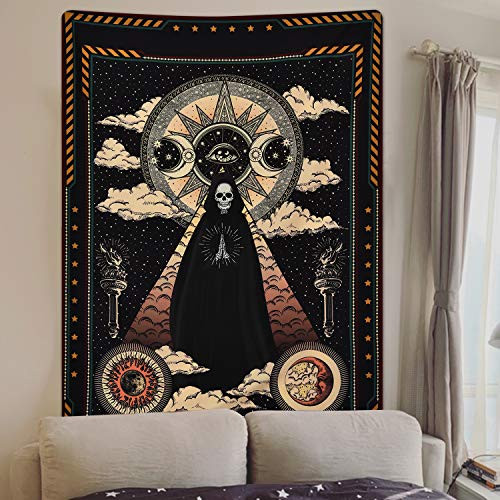 Sevenstars Wizard Skull Tapestry Solar Iris Tapestry Sun and Moon Tapestry Star and Cloud Tapestry Tarot Tapestry for Room