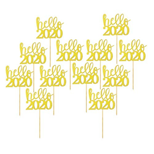 12pcs Happy New Year 2020 Cake Topper Cupcake Toppers for New Year Eve Party Decorations Supplies  Golden
