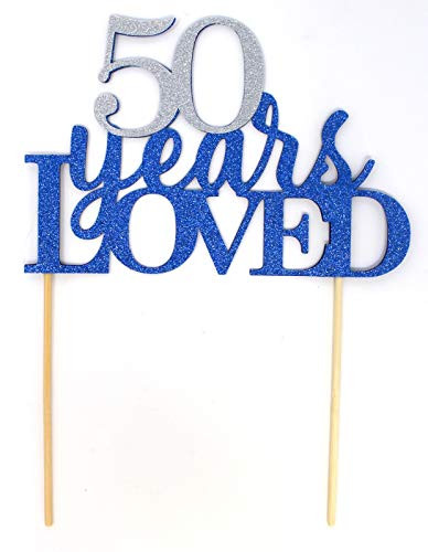 All About Details 50 Years Loved Cake Topper, 1pc, 50th birthday, 50th anniversary (Blue & Silver)
